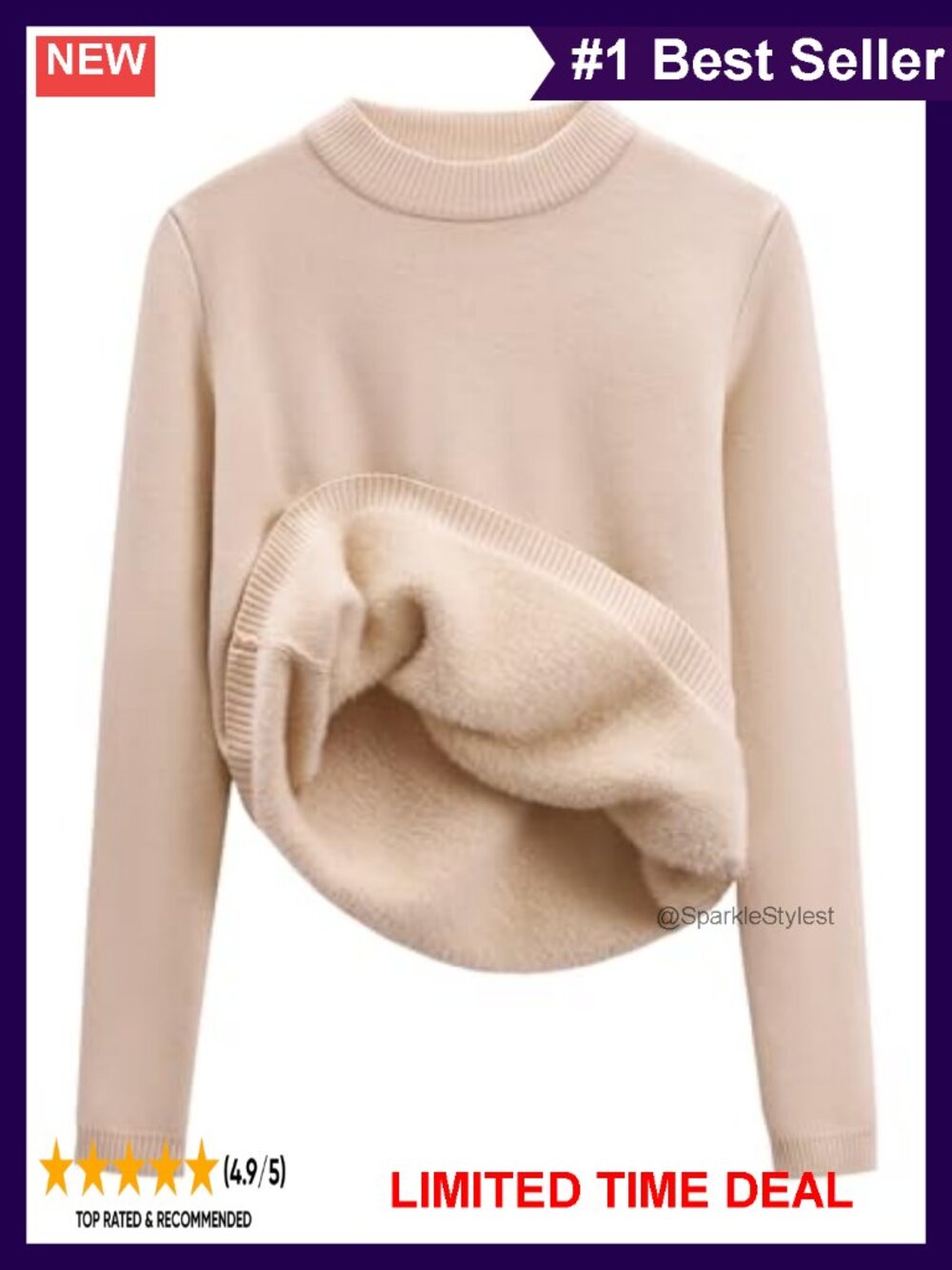 Sherpa Lined Fleece Pullover Sweater Thermal Crewneck Women